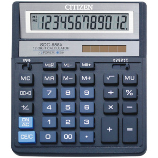 Калькулятор бухгалтерский CITIZEN SDC 888, 12-разр., 203-158 мм., белый, синий