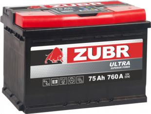 Аккумулятор ZUBR ULTRA (75 A/h), 760A R+