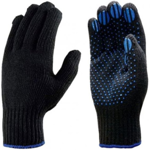 Перчатки рабочие трикотажные х/б черные 7,5 класс "ЗИМА" двойные с ПВХ покрытием, Ми