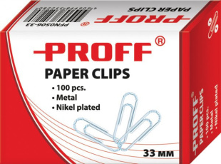 Скрепки металлические 33 мм., никелированные 100 шт."Proff"